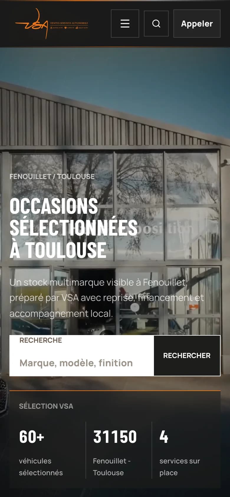Accueil de VSA Toulouse sur téléphone