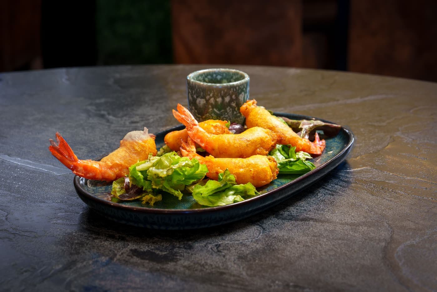 Crevettes frites et salade, Le Jardin de Lana